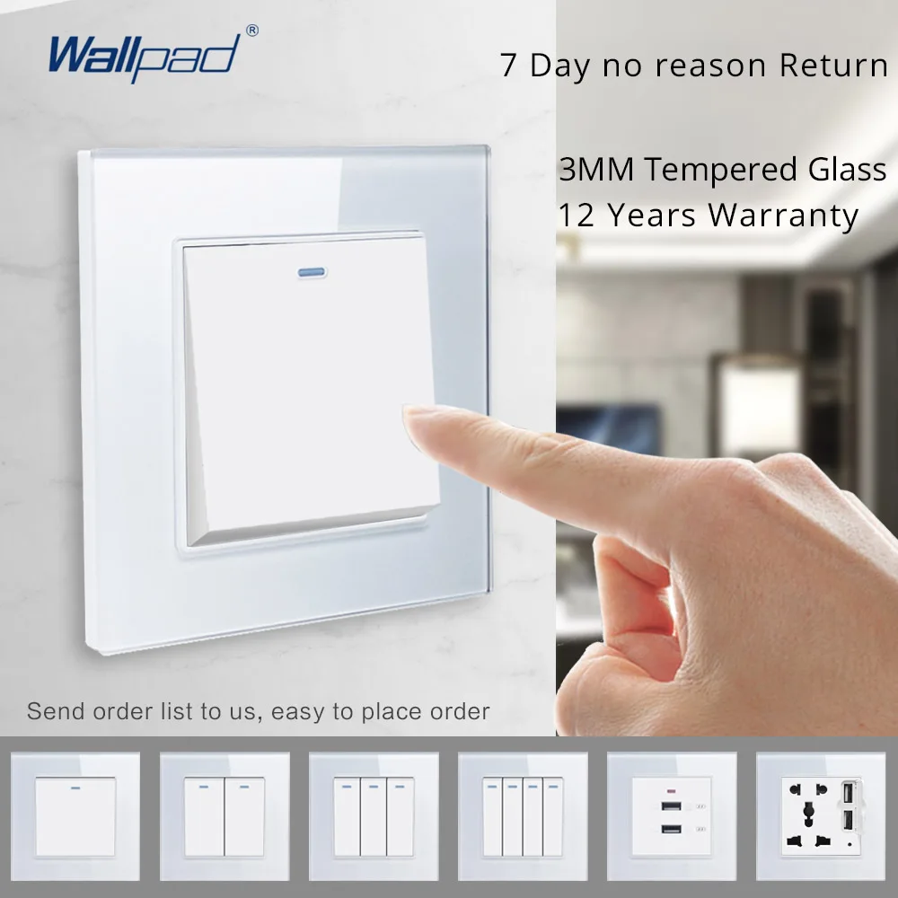 3 Gang 2 позиционный переключатель с Светодиодный индикатор Wallpad белый Стекло 110V-250V