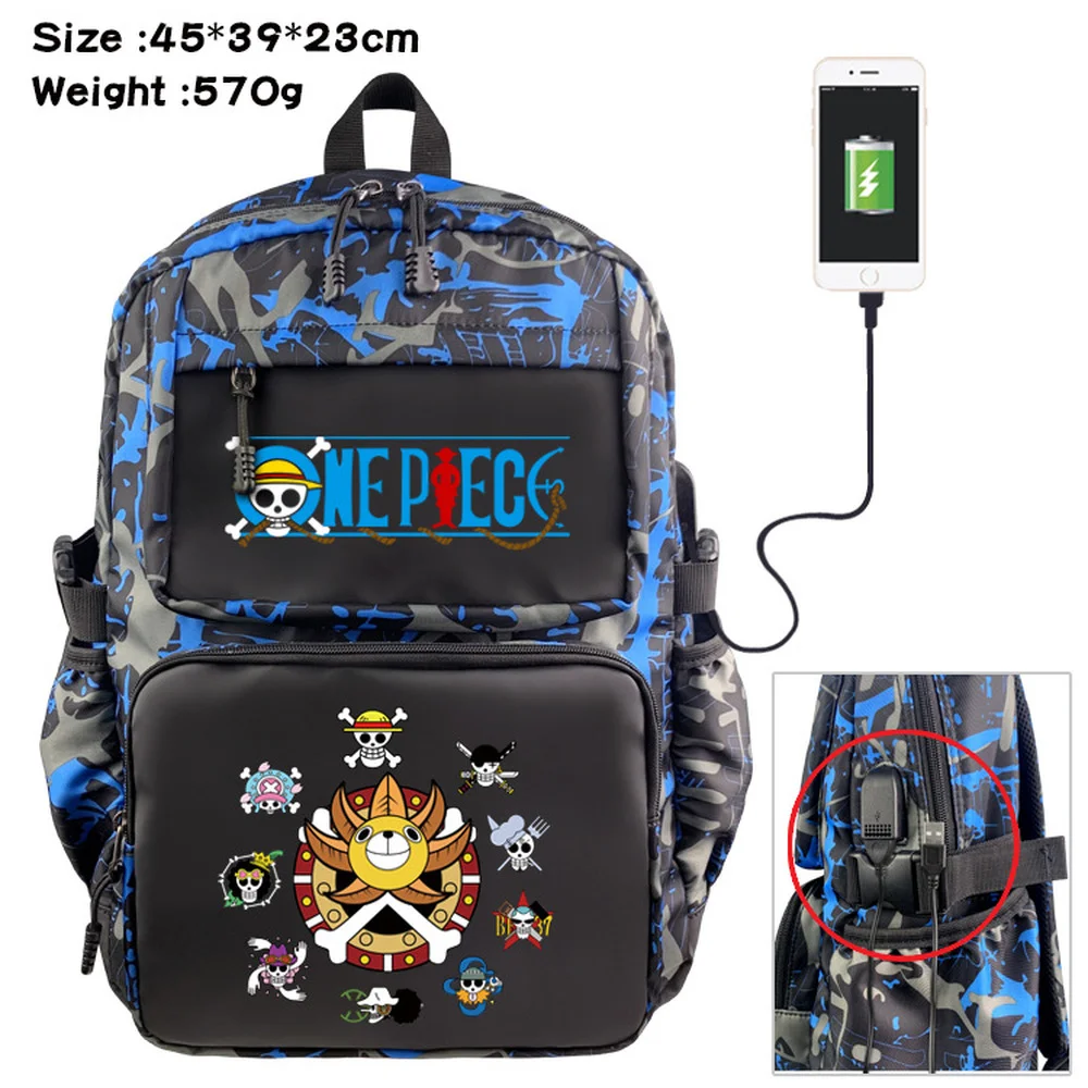 

Anime One Piece Nylon Student Backpack Casual Schoolbag USB Cartoon Teenger Travel Laptop Bag Zipper Bookbag Knapsack