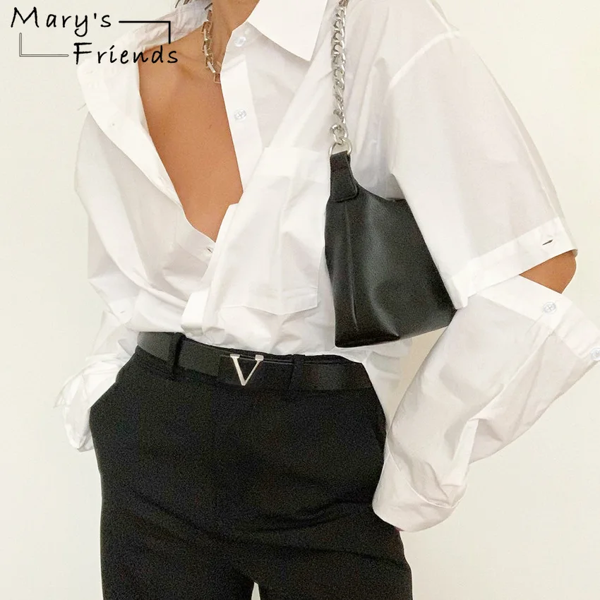 

Mary's Friends New Design Sense White Shirt Women's Detachable Long-sleeved Pure Cotton 2021 Spring and Summer Loose Shirt