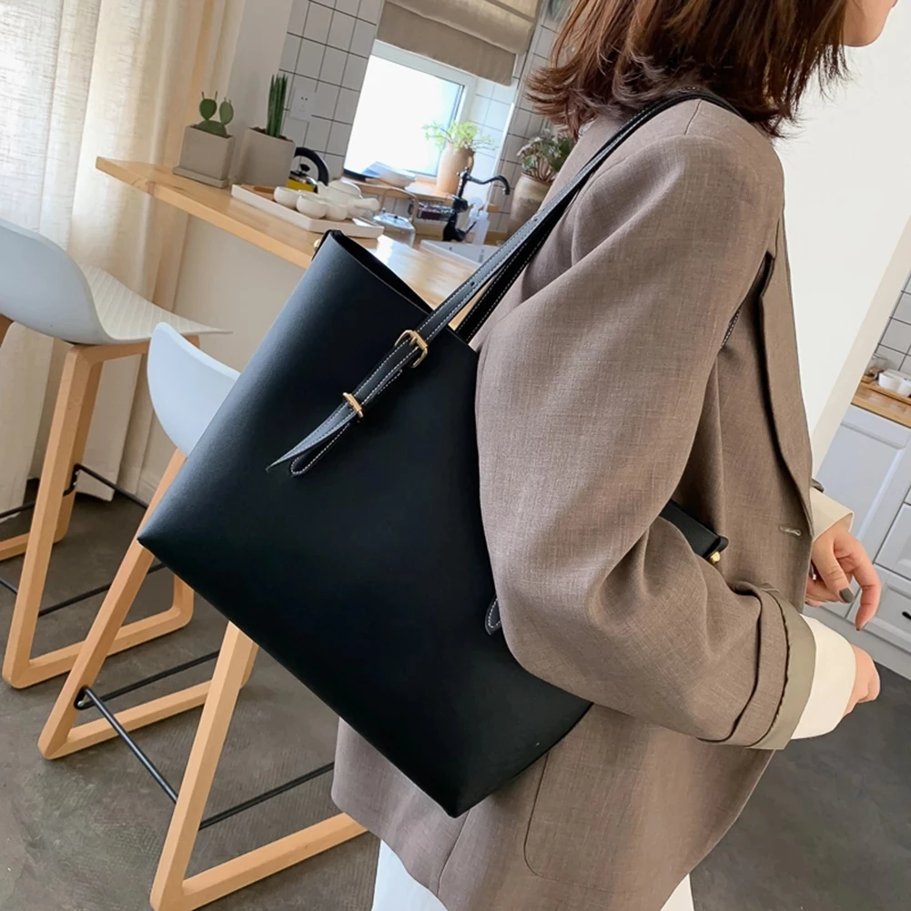 

2021 Women's Tote Bag Soft Pu Leather Handbags Office Ladies Work Hand Bags Purse Pocket Women Composite Bag Big Tote Sac Bolsa