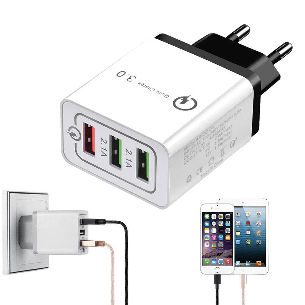 Сетевое зарядное устройство с 3 USB портами Quick Charge 0 дорожное адаптер для Apple iPhone