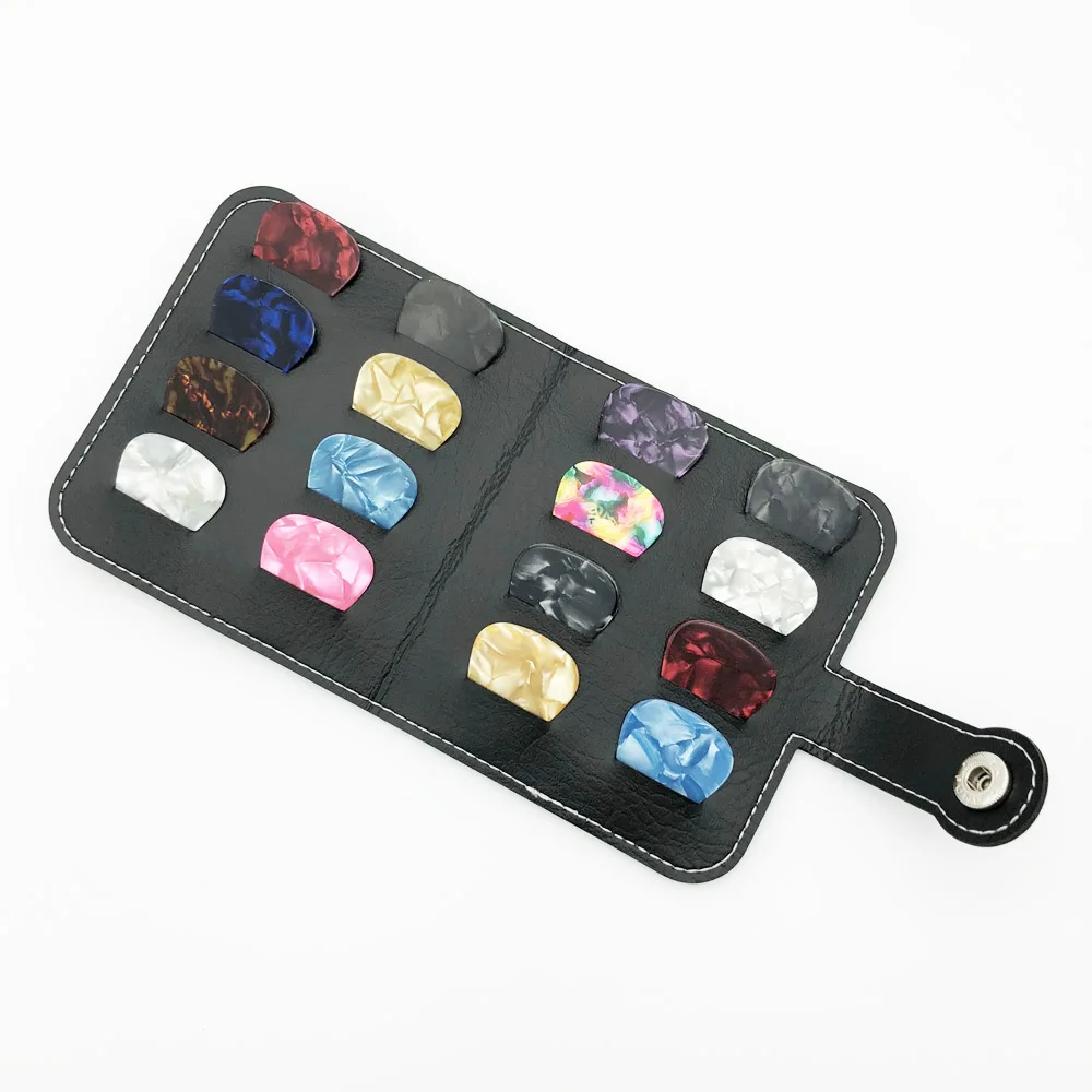 

SLOZZ Leather Guitar Pick Holder Bag Wallet Acoustic Electric Plectrum 0.46 0.71 0.96 mm Mix Black Shape Triangle Square