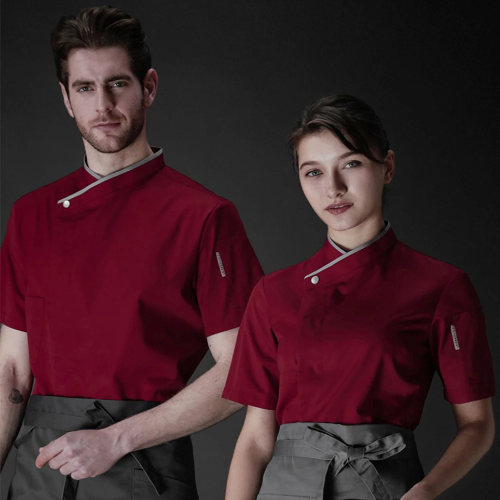 

short sleeve waiter shirt cook Restaurant Uniforms Mesh Patchwork Chef Jackets Hotel Chef Jacket Woman Kitchen Cook Work Uniform
