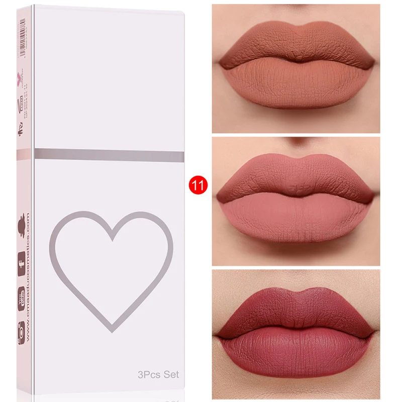 Набор матовых помад 3 цвета стойкий водостойкий бархатный блеск для губ набор