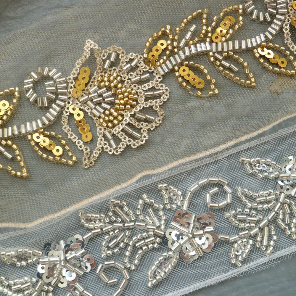 Кружевная отделка для одежды с блестками и цветами 1 ярд | Дом сад