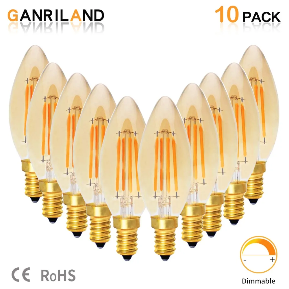 GANRILAND C35 4W LED Bulb E14 220V Warm 2200K Amber Tint Candle Lamp Retro LED Filament Bulbs Dimmable Decorative Light for Home