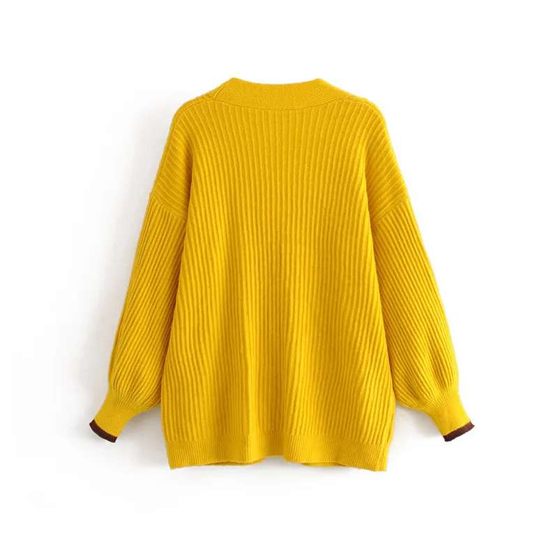 NSZ женский ребристый горчичный свитер с длинным рукавом негабаритный вязаный