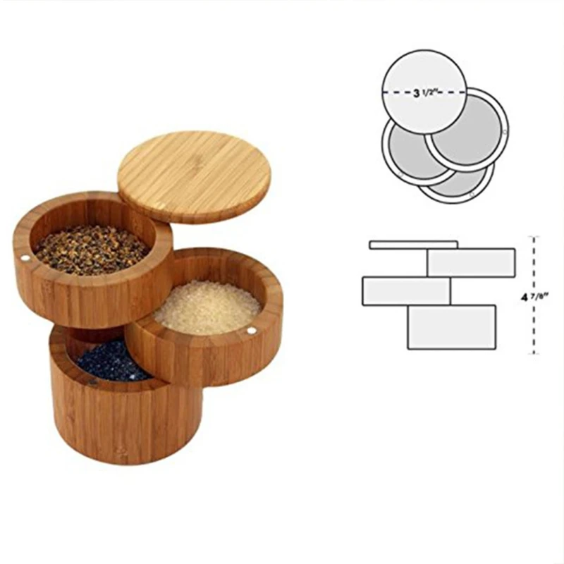 

Bamboo Salt Box Spice Box Salt Holder With Lid Box Salt Holder For Counter Top Salt And Peper Three Layers