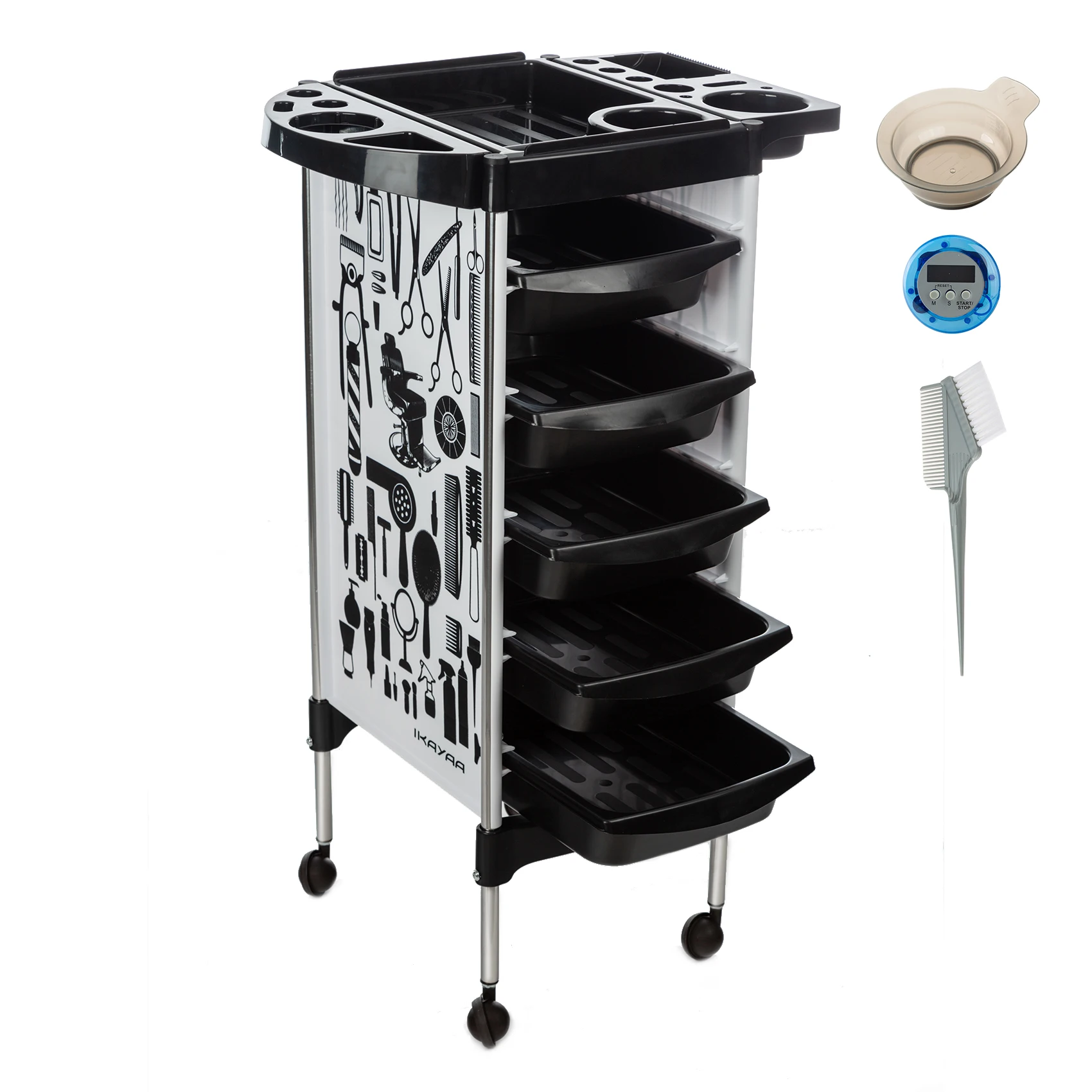 Salon Trolley Hairdressing Rolling Trolley Cart with 5 Slide-Out Drawers SPA Hair Styling Storage Station Tray Service Cart Tool