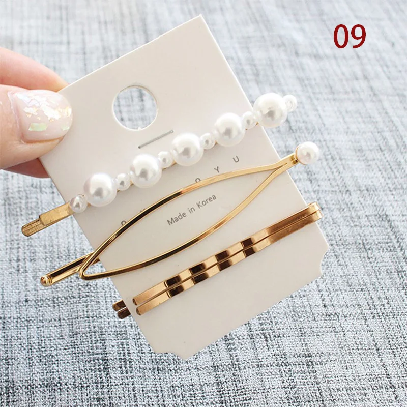 Мятный 3Pcs/set Pearl Metal Gold Color Hair Clip baby Pin Barrette Hairband Hairpin Headdress for women girls Hair Accessories - Цвет: Мятный