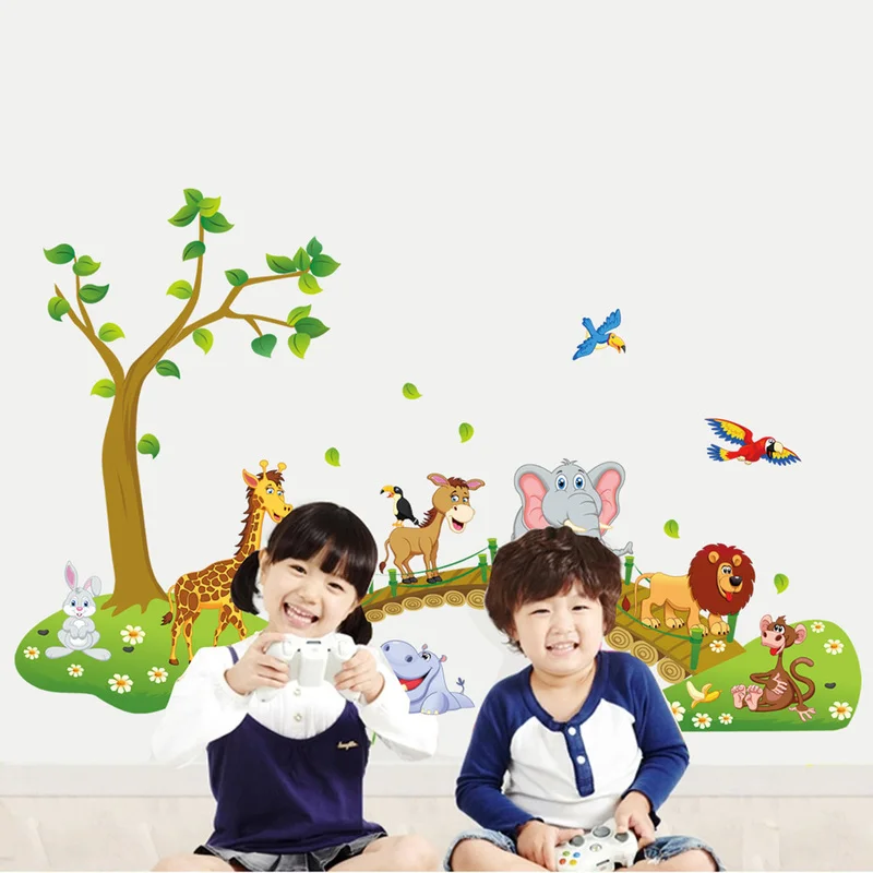 Домашний декор для гостиной 3D Мультяшные джунгли дикие животные дерево мост Лев