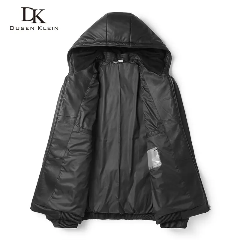 Мужские кожаные куртки пуховики зимнее теплое пальто с капюшоном из овчины и