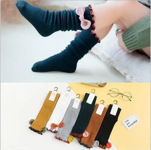 

1-10Year Autumn and winter new children's sock wooden ear without straight girls piled socks bow children's girls socks