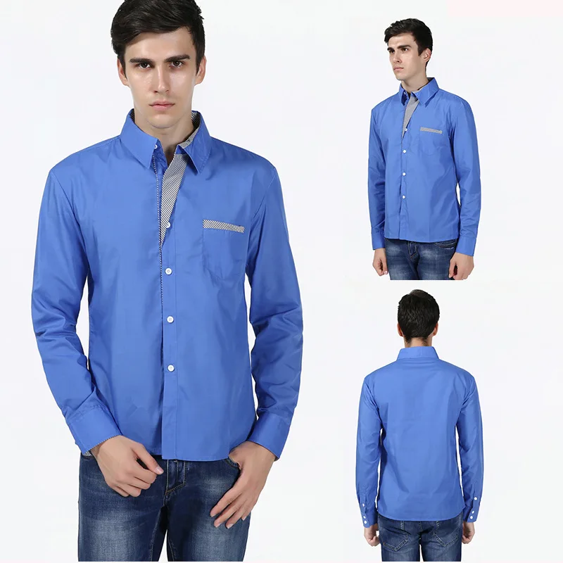 

Shirts New 2019 Fashion PatchWork US Size Male Brand Smart Casual No Ironing Men Summer Autumn Long Sleeve Formal Wear MOOWNUC