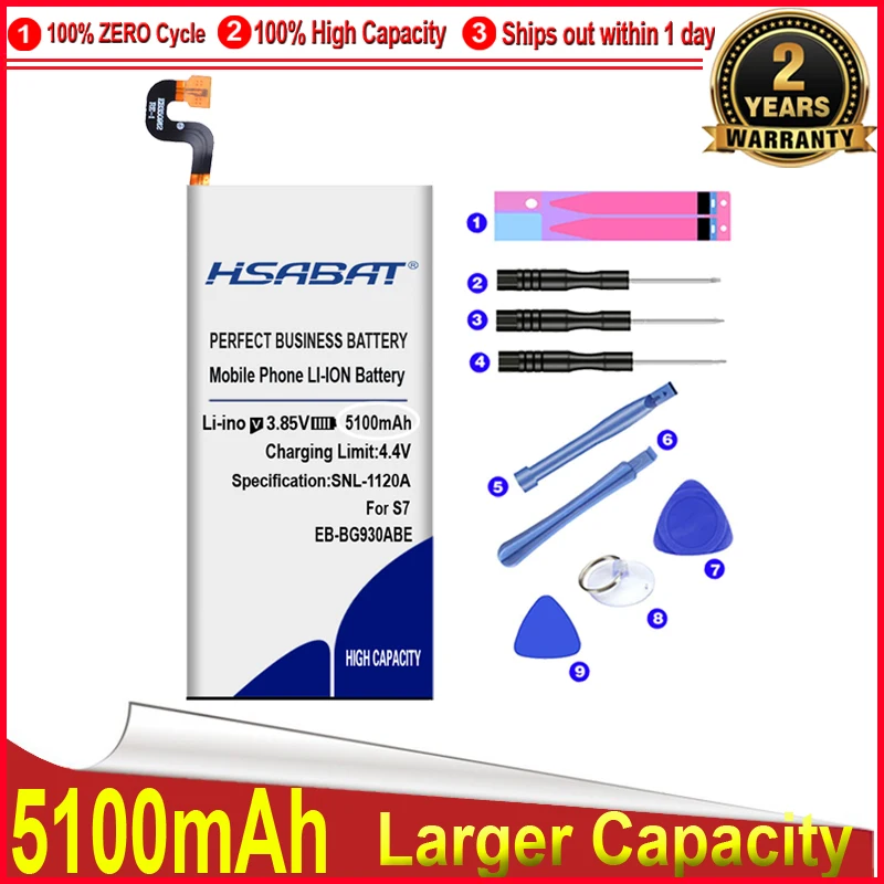 Аккумулятор емкостью 5100 мА · ч для Samsung GALAXY S7 G9300 EB-BG930ABE G930L G930 G930F G930A G9308 G9309 G930FD G930W8 |