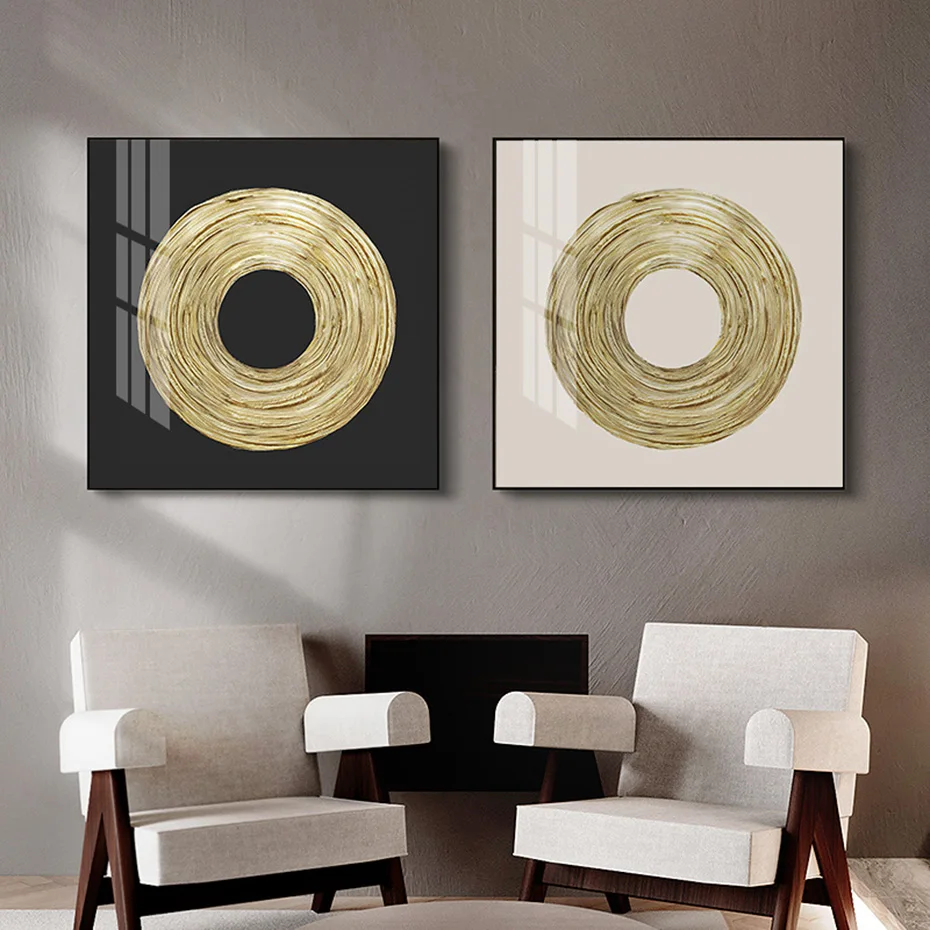 

Modern Abstract Simplicity Matte Gold Zen Circle Canvas Painting Wall Art Prints Posters Picture Corridor Home Interior Decor