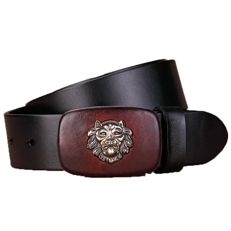 

(Ta-weo) Unisex Retro Men Genuine Leather Belts, Embossed Alloy Smooth Buckle Women Belt