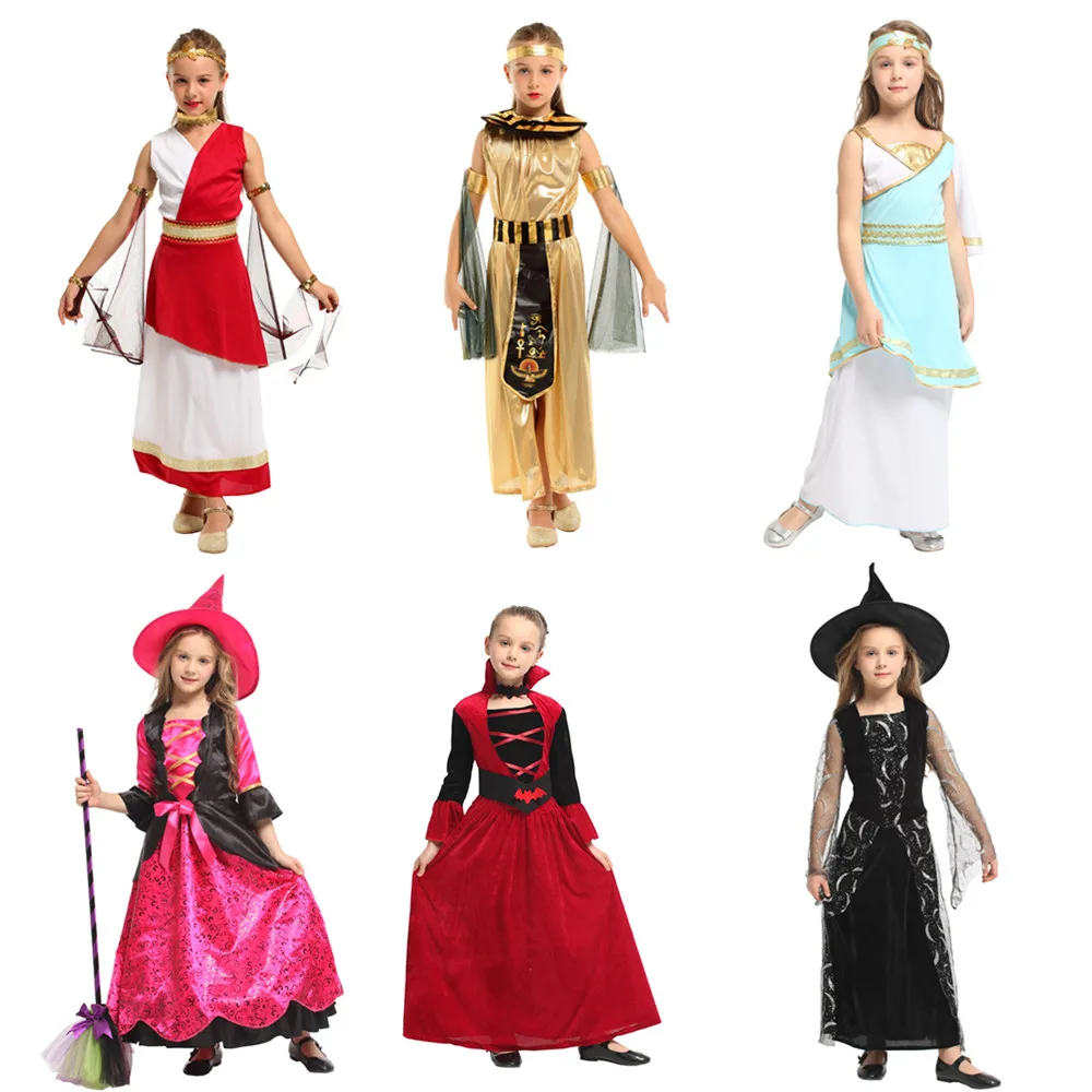 

Girls Masquerade Egyptian Performance Costume Arabian Princess Dress Magic Lamp Suit Children's Mask Dance Party Witch Costume