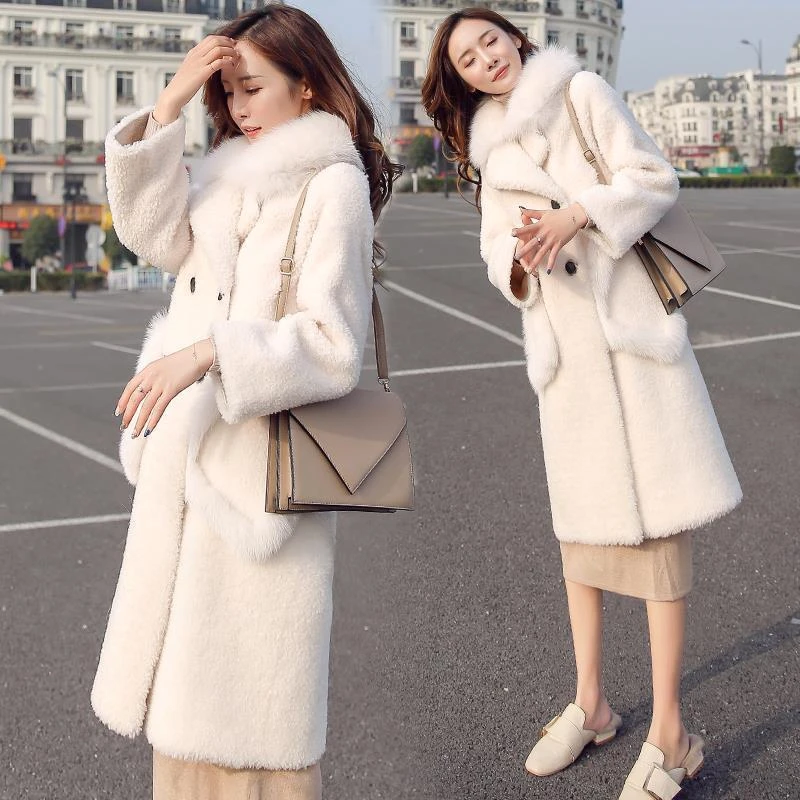 Женское зимнее кашемировое меховое пальто женское приталенное из