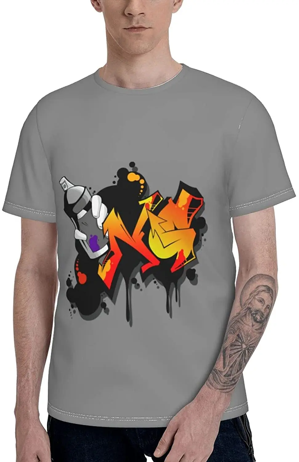 

Graffiti Men's Fashion T-Shirt Personality Short-Sleeve Tee Round Neck Blouse Men's T-shirt