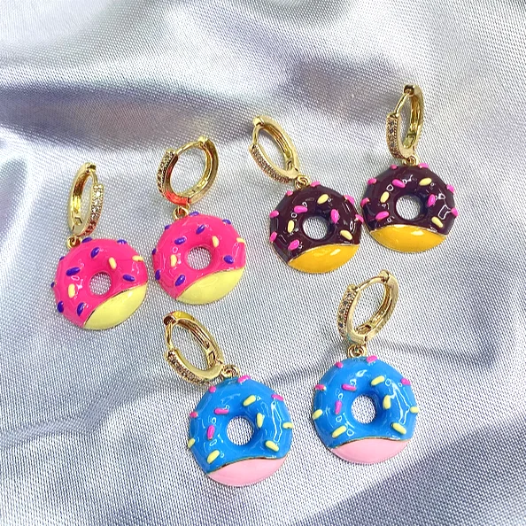 

5Pairs The latest small fresh donuts gold plated earrings fashion cute copper micro zircon earrings for women 2021 for party gif