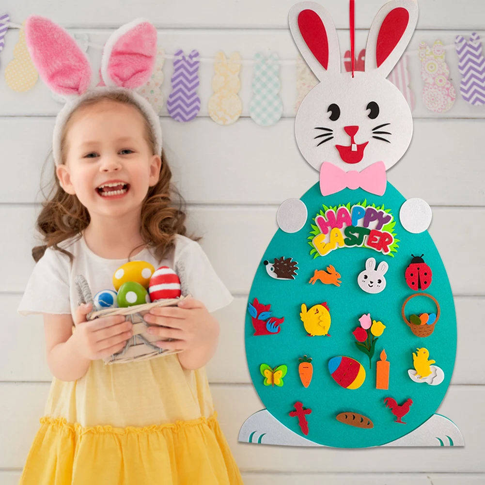 

2020 Easter Felt Pendant DIY Felt Rabbit Set With Detachable Ornament Bunny Decoration Wall Hanging Game Gift Decoration