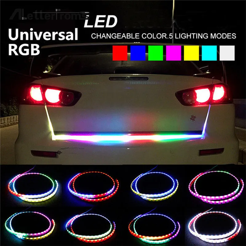 

12V 1.2M RGB Car Rear Trunk Tail Light Dynamic Streamer Reverse Luggage Compartment Light LED Strip Auto Brake Trun Signal