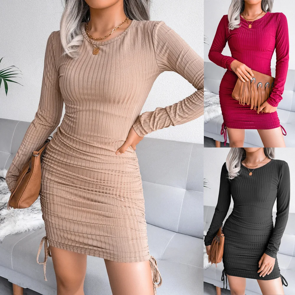 

Fashion Spring Long Sleeve Black Bodycon Dress Women Ruched Sexy Dresses for Night Club Elegant Short Mini Party Dresses