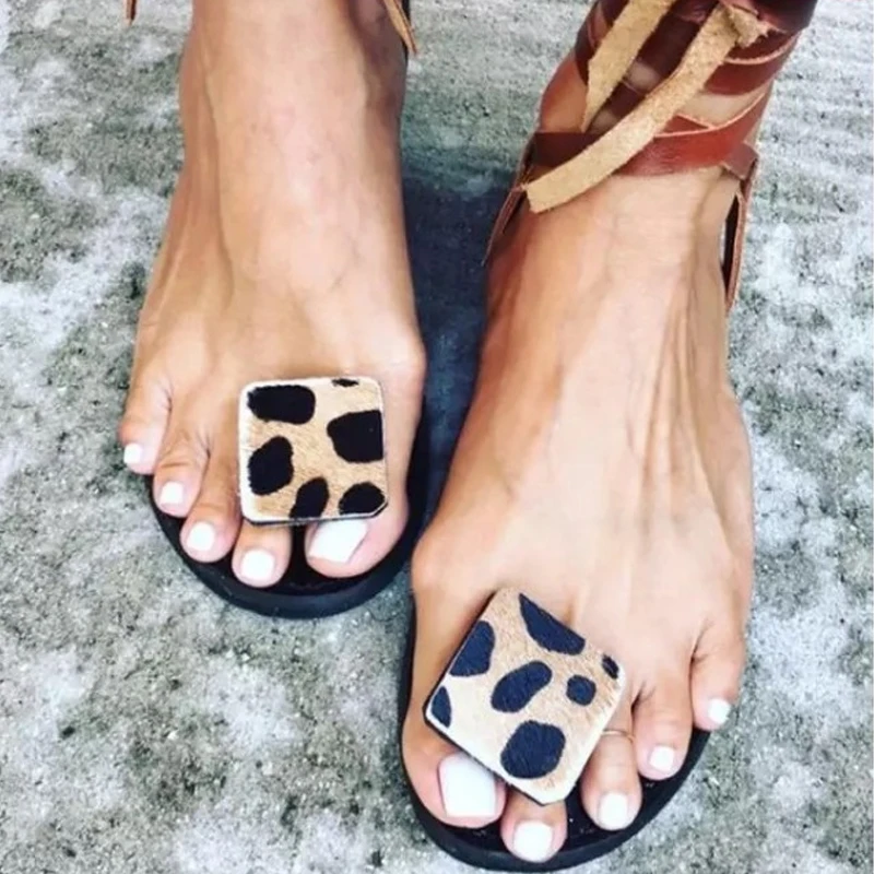 RIZABINA Plus Size 34-48 Women Fashion Sandals Shoes Modern Leopard Print Flat Heels Special Ankle Lace Up Footwear | Обувь