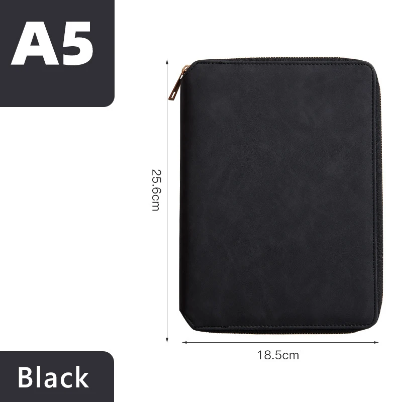 

A5 Diary Notebook and Journal Spiral Binder Leather Work Note Book Business Manager Folder Padfolio Zipper Bag Office Stationery