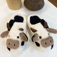 winter slippers cute animal cow slipper fluffy plush warm fashion shoes indoor home non slip cotton shoes female funny shoes