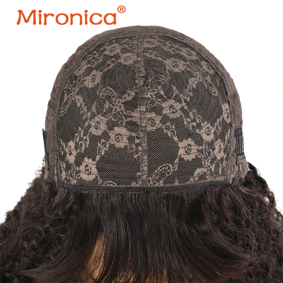 

Mironica Brazilian Jerry Curly Long Human Hair Full Machine Made Wigs With Straight Bangs And 8-24 Inch For Black Women