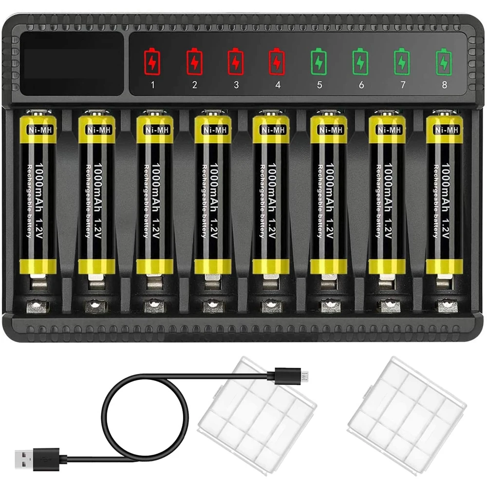 

8 Slot Smart Battery Charger LED Display for AA/AAA NiMH Rechargeable Batteries