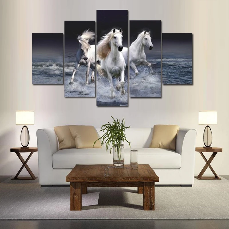 Без рамки 5 Панель Холст Искусство настенные картины с лошадьми Современная