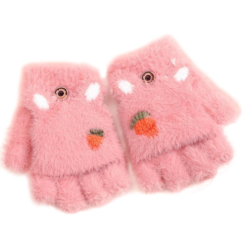 

Boys Girls Snowflake Knitted Gloves for 3-7 Years Old Warm Half Finger Mittens