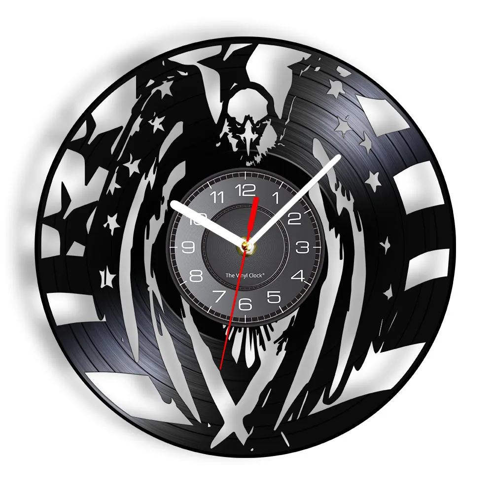 Flag And Eagle Vinyl Record Wall Clock United States Vintage Home Decor Patriotic American Bald Eagle CD Disc Handicraft Clock
