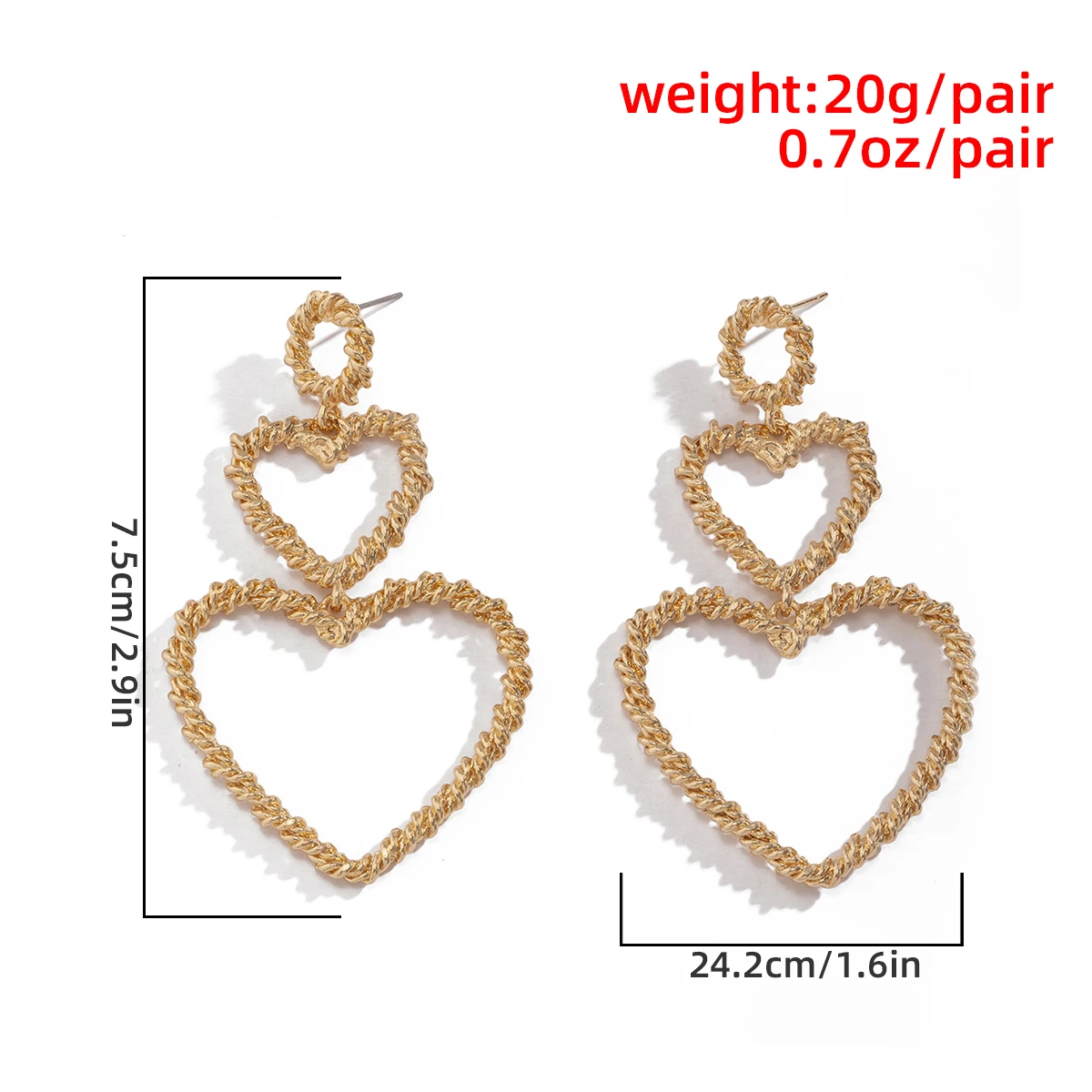 

Lacteo Hip Hop Multilayer Love Heart Twist Chain Drop Earrings For Women 2021 Trendy Fashion Geometric Statement Jewelry Earring