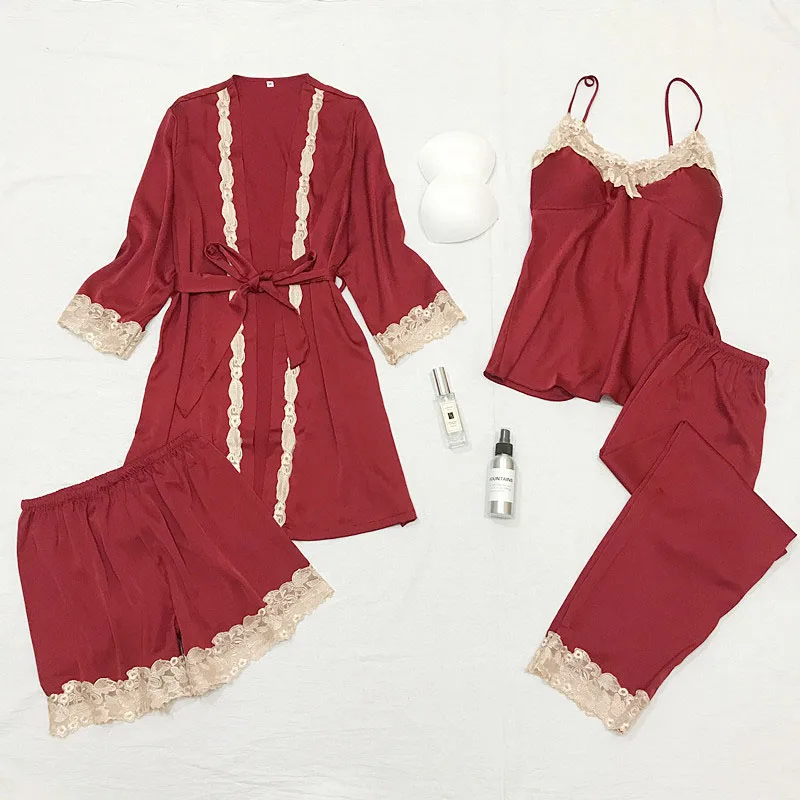 Пижама женская шифоновая на бретельках весна лето 2019 четыре комплекта из