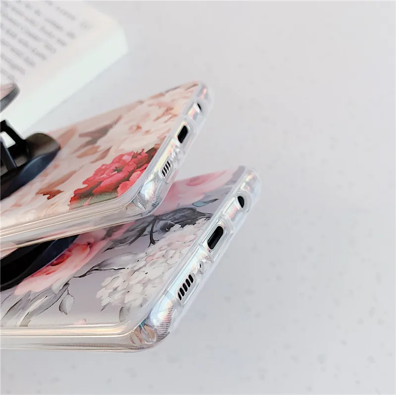 Чехол FLYKYLIN с розовым цветком для samsung Galaxy S10 S10e S9 S8 Plus задняя крышка на A40 A50 A70 силиконовый чехол для телефона с подставкой