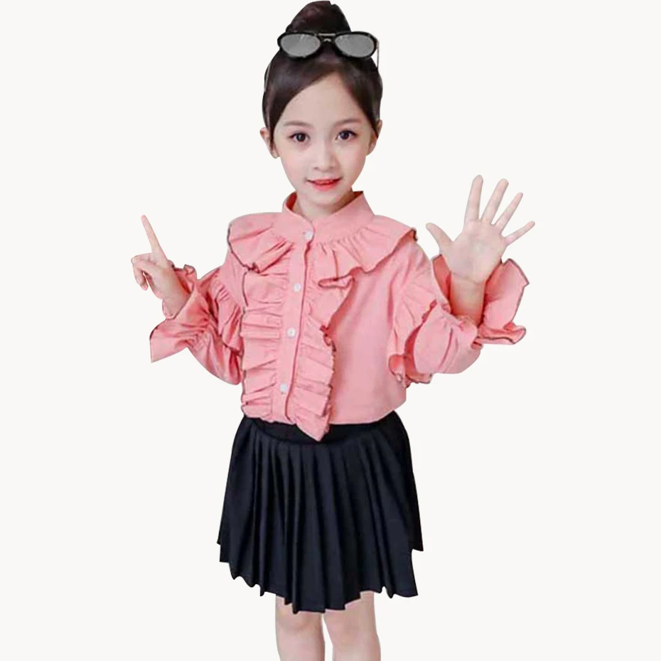 Весенняя детская одежда блузка с оборками и плиссированная юбка для девочек из 2