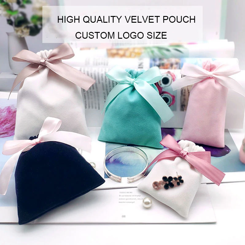 Бархатные Мешочки для ювелирных изделий с бантом и помадой косметическая