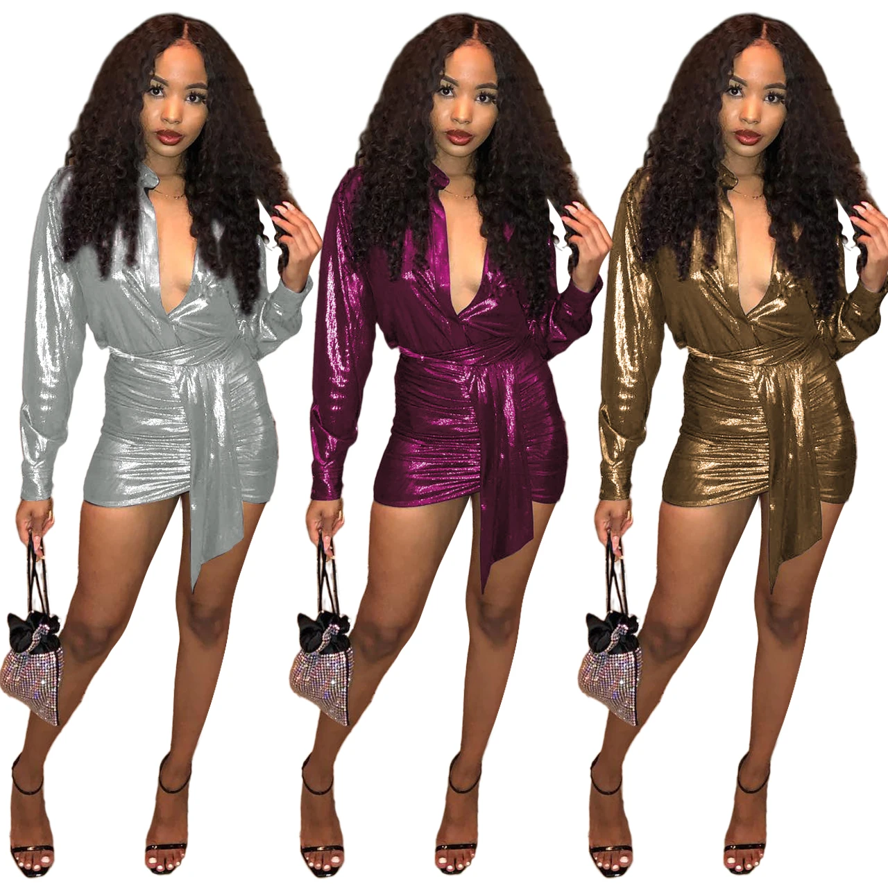 

Charming Women Party Dress Sexy Deep V Neck Long Sleeves Sexy Ladies Nightclub Mini Dress Luxury Clothing 2022 New Arrivals