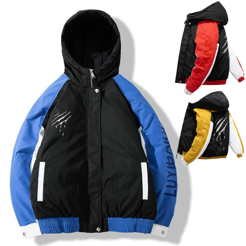 

Мужская модная зимняя и осенняя верхняя одежда высшего качества с капюшоном теплая ветровка синяя куртка хлопковые утепленные парки свобо...
