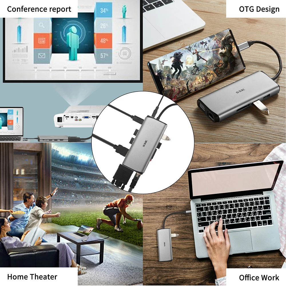 USB-концентратор SSK 11 в 1 многопортовый USB-адаптер док-станция для ноутбука с 4KHDMI