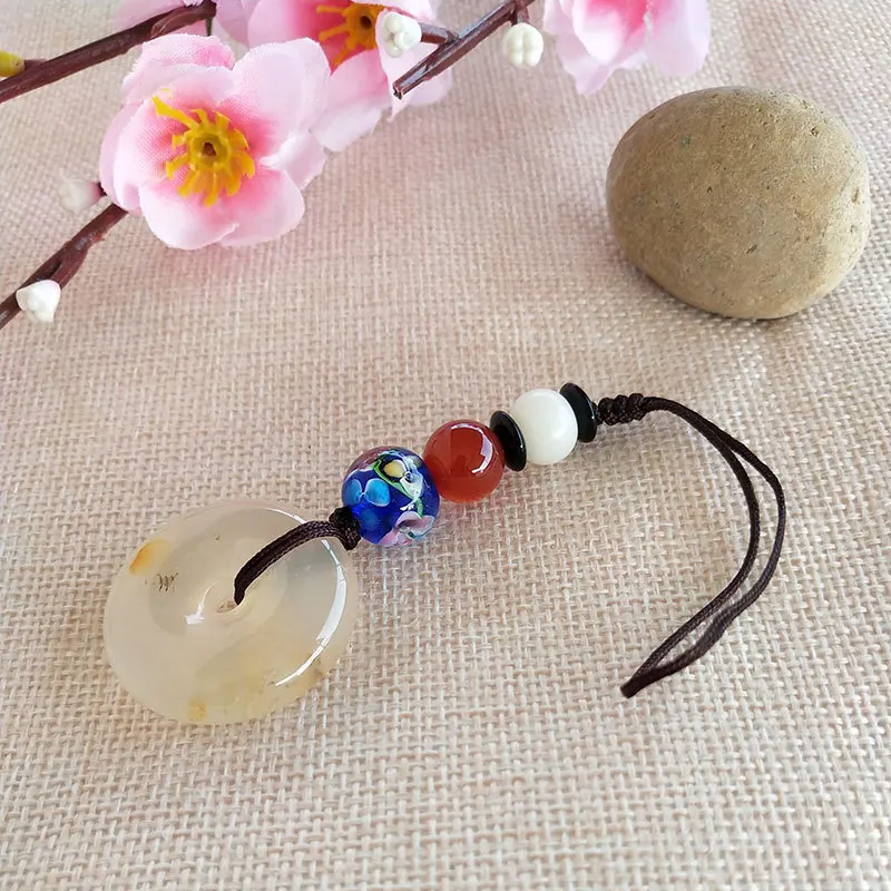 

Original DIY short lanyard agate safe buckle phone chain pendant phone charms pendant apple jade couple phone lanyard cute