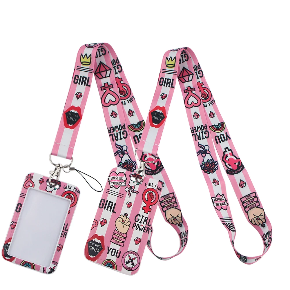

LT375 Feminist Woman Lanyard Credit Card ID Badge Holder Key Ring Bag Student woman Travel Bank Bus Business Card Cover Keychain