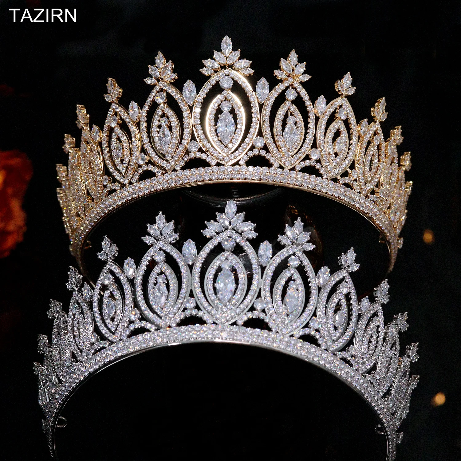 

New Luxury Big CZ Wedding Crowns for Women Handmade Princess Tall Cubic Zirconia Tiaras Bridal Headwear Party Hair Accessories