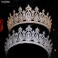 new luxury big cz wedding crowns for women handmade princess tall cubic zirconia tiaras bridal headwear party hair accessories
