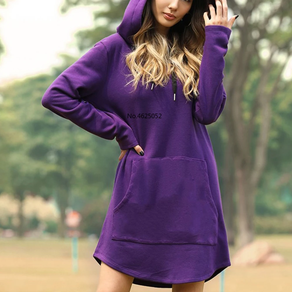 

Hoodie Sweatshirt Women 2020 Autumn Winter Casual dress Long Sleeve Loose Pullovers Hooded Pocket Long Jackets Solid Tops