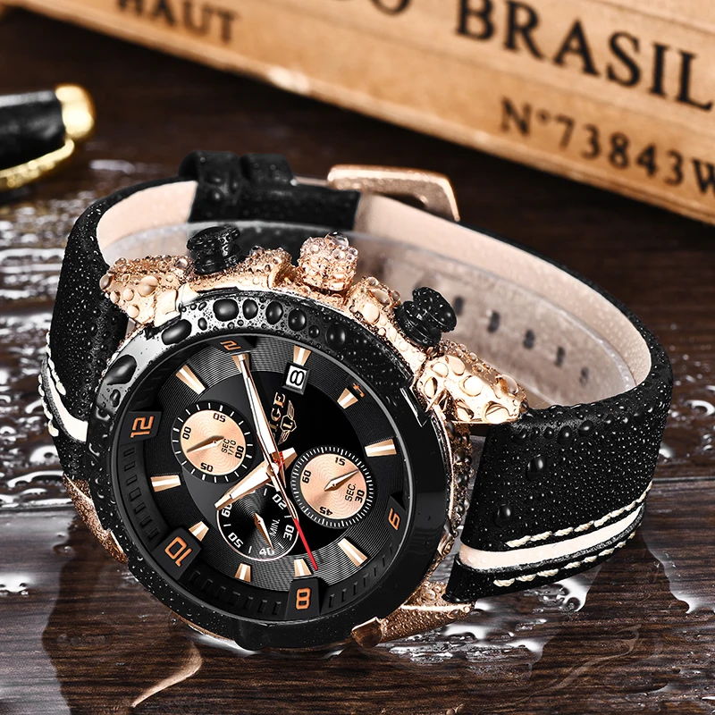 Часы наручные LIGE Мужские кварцевые с кожаным ремешком люксовые брендовые